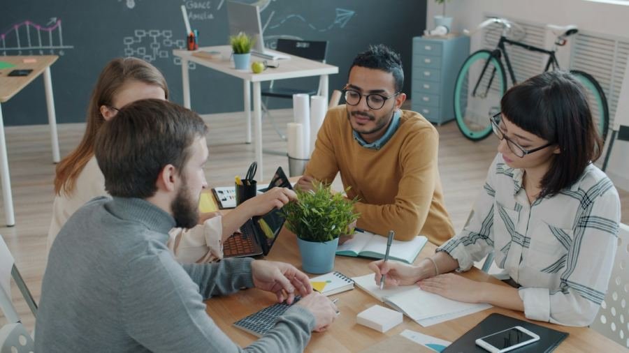 A team working together around a table